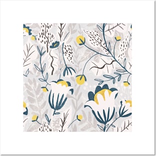 Wandering Way floral bohemian garden pattern gold yellow gray Posters and Art